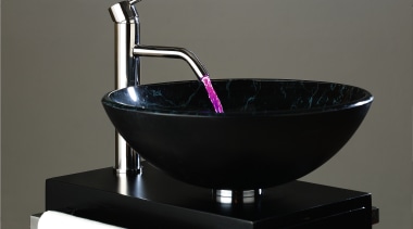 A view of some bathroomware by Equa. - bathroom sink, plumbing fixture, product, product design, purple, sink, tap, gray, black