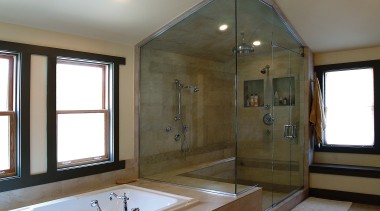 BathWorks Specializes in custom-designed shower enclouseres, and mirrors bathroom, bathtub, ceiling, estate, floor, home, interior design, real estate, room, window, gray, brown