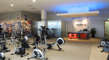 A view of a fitness store at Sylvia gym, real estate, room, sport venue, structure, gray