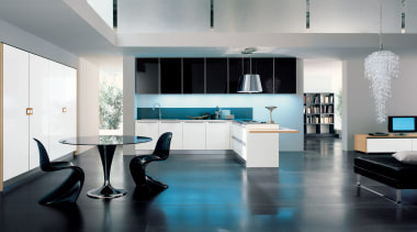 A view of kitchen cabinetry by Prestige Kitchens architecture, floor, flooring, furniture, interior design, kitchen, living room, product design, room, table, gray, white