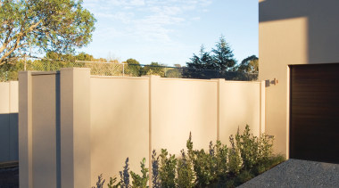 A view of the Panelrock modular wall system architecture, courtyard, estate, facade, fence, home, house, property, real estate, residential area, wall, yard
