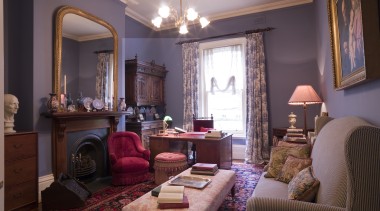 A view of some antique furniture from Roy's ceiling, furniture, home, house, interior design, living room, property, real estate, room, window, red