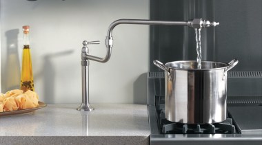 A view of the latest stinless Steel Kohler cookware and bakeware, countertop, gas stove, home appliance, kitchen, kitchen appliance, kitchen stove, small appliance, tap, gray