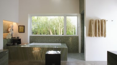 The master bathroom of this summer house set architecture, bathroom, estate, floor, flooring, home, interior design, property, real estate, room, sink, window, gray