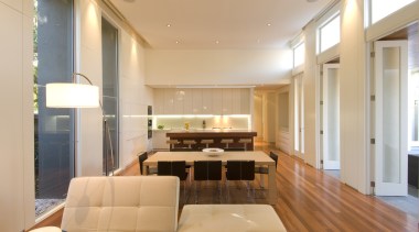 A view of this kitchen featuring the latest ceiling, floor, flooring, interior design, living room, real estate, room, window, orange, gray