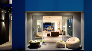 An exterior view of this house featuring coastal architecture, home, house, interior design, lobby, blue