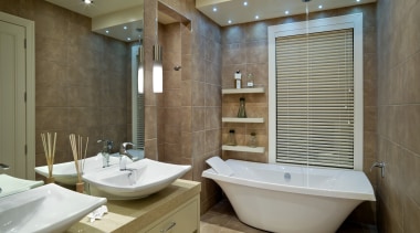 A view of some bathroomware from Kholer. - bathroom, estate, home, interior design, room, brown, gray
