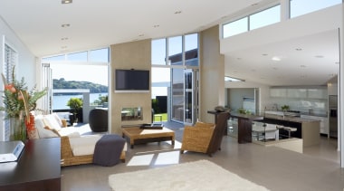 A view of the living area, tiled floors, apartment, architecture, ceiling, daylighting, house, interior design, living room, penthouse apartment, real estate, window, gray