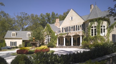 View of the home by designer William T building, cottage, estate, facade, farmhouse, historic house, home, house, manor house, mansion, neighbourhood, property, real estate, residential area, suburb, villa, blue, brown