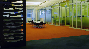 A view of the timber/tile and carpet flooring architecture, interior design, structure, gray, black