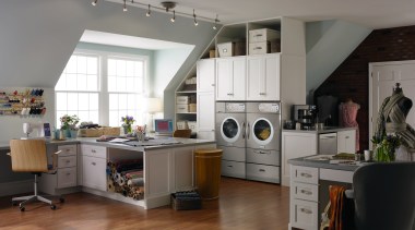 A view of this niche built in laundry countertop, cuisine classique, interior design, kitchen, room, gray