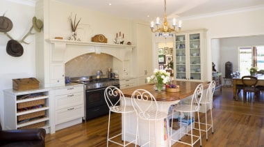 View of Kitchen designed by Delorenzo Design, Resene countertop, dining room, floor, flooring, hardwood, home, interior design, kitchen, living room, property, real estate, room, table, white