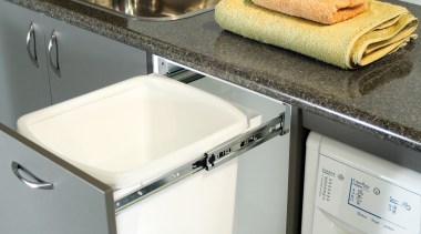 View of hideaway bin. - View of hideaway countertop, home appliance, kitchen, kitchen appliance, major appliance, product design, sink, small appliance, gray