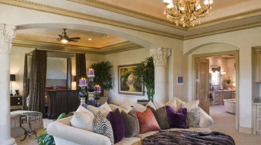 View of a home built by Domanico Custom ceiling, estate, home, interior design, living room, property, real estate, room, suite, gray, orange, brown
