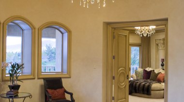 View of paint finishing and stenciling by fabrice. ceiling, estate, floor, flooring, home, interior design, living room, lobby, real estate, room, wall, orange, gray