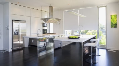 View of kitchen by John kitchenmakers. - View countertop, floor, flooring, interior design, kitchen, real estate, gray, black