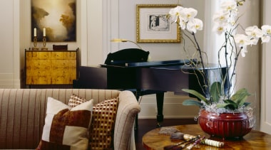 View of living areas designed by Soucie Horner. couch, furniture, home, interior design, living room, room, table, gray