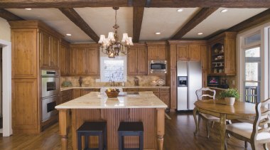 View of Totally Dependable Contracting Services kitchen remodeling beam, cabinetry, ceiling, countertop, cuisine classique, dining room, floor, flooring, hardwood, interior design, kitchen, real estate, room, wood, wood flooring, brown
