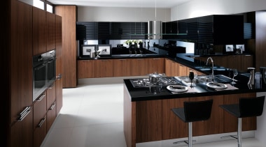 View of kitchen by Scavolini. - View of cabinetry, countertop, cuisine classique, interior design, kitchen, room, gray, black