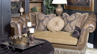 View of room decorated by Home Fashion Centre. chair, couch, furniture, home, interior design, living room, loveseat, room, table, black, gray