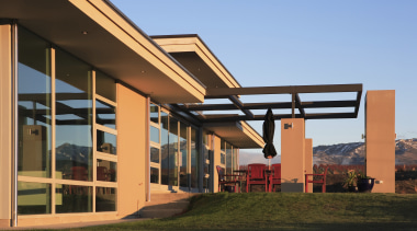 A view of some aluminium joinery by Aluminium architecture, building, corporate headquarters, facade, home, house, real estate, residential area, brown, teal