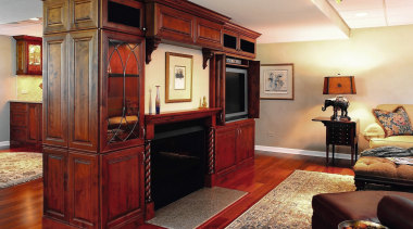 View of Insignia Kitchen &amp; Bathroom Design Group cabinetry, furniture, hardwood, interior design, living room, room, red