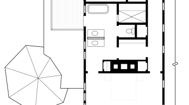 A view of a plan of the bathroom angle, area, black and white, design, diagram, drawing, floor plan, font, line, product, product design, technical drawing, text, white
