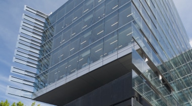 Thermosash and Woods Glass worked closley to create apartment, architecture, building, commercial building, condominium, corporate headquarters, daylighting, daytime, facade, headquarters, metropolis, metropolitan area, mixed use, real estate, residential area, sky, skyscraper, tower block, teal, gray