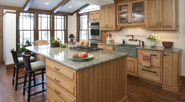 Traditional wood maple cabintery kitchen with granite countertops, cabinetry, countertop, cuisine classique, floor, flooring, hardwood, interior design, kitchen, laminate flooring, room, wood flooring, brown, gray