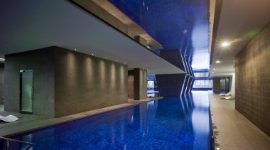 Acoustic Logic were consulted to design noise and apartment, architecture, ceiling, daylighting, estate, house, interior design, leisure centre, lighting, lobby, property, real estate, swimming pool, blue, brown