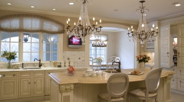 A calacutta marble tiled splashback and matching countertops cabinetry, ceiling, countertop, cuisine classique, dining room, estate, home, interior design, kitchen, room, brown