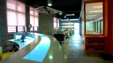 Altogether-Design's office is a demonstration space for iys architecture, interior design, lobby, black