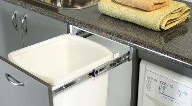 Hideaway Bins Banish mess from the kitchen and countertop, home appliance, kitchen appliance, laundry, major appliance, product design, sink, small appliance, washing machine, gray