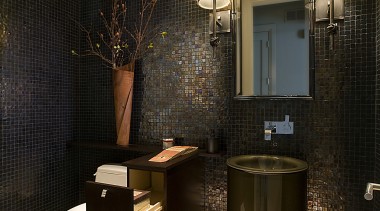 A clean-lined faucet complements the basin. - A bathroom, interior design, room, black
