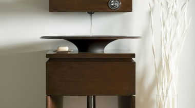 view of the Kohler Fountainhead handbasin including vanity chest of drawers, desk, drawer, end table, floor, furniture, interior design, nightstand, product, product design, table, wood, white