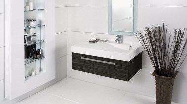 The Glide 900 vanity, finished in Fudge Stream angle, bathroom, bathroom accessory, bathroom cabinet, floor, plumbing fixture, product, product design, room, tap, white