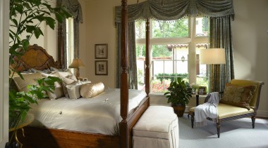 Image of master bedroom which has an ensuite bed, bed frame, bedroom, ceiling, estate, four poster, furniture, home, interior design, real estate, room, suite, window, window covering, window treatment, brown