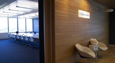 Interior view of the Electrolux Home Products head architecture, ceiling, floor, flooring, furniture, interior design, wall, brown