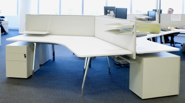 Unifor Australia provided Electrolux with an aesthetically resolved angle, chair, desk, floor, furniture, office, product design, table, white, gray