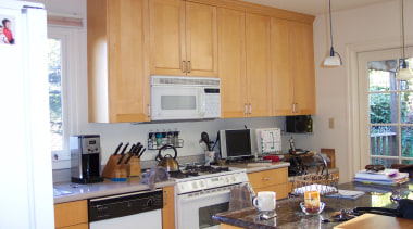 Appliances and cabinets in the original kitchen were cabinetry, countertop, home, interior design, kitchen, real estate, room, gray