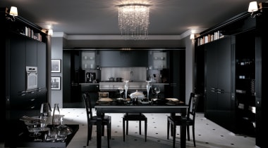 In this Absolute Classic kitchen in Baccarat are furniture, interior design, room, black, gray