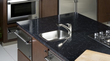 This kitchen features the new DCS built-in RF48SS cabinetry, countertop, home appliance, kitchen, kitchen stove, sink, black