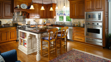 Image of a kitchen with a traditional design cabinetry, countertop, cuisine classique, floor, flooring, hardwood, home, interior design, kitchen, real estate, room, wood flooring, brown