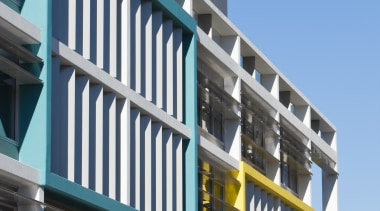 Image of the Centenary Square offices in Brisbane apartment, architecture, building, commercial building, condominium, facade, mixed use, property, real estate, residential area, teal