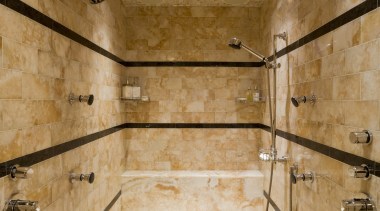 View of the master bathroom which is entered bathroom, ceiling, floor, interior design, room, tile, wall, wood, brown, orange
