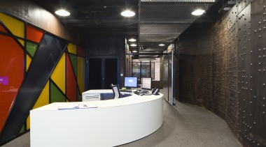 The Evans and Peck reception area is designed architecture, interior design, black
