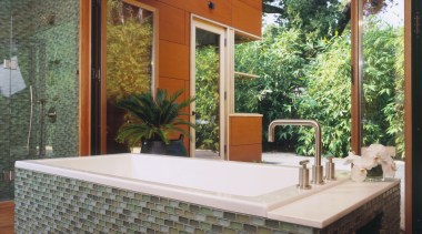 Image of a bathroom with colours that mimic backyard, estate, home, house, interior design, outdoor structure, porch, property, real estate, window
