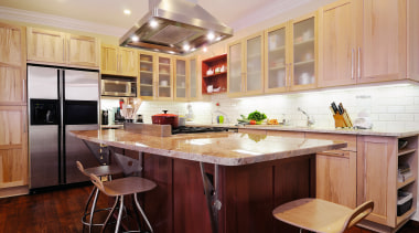 Image of a kitchen which features cabinetry from cabinetry, countertop, cuisine classique, hardwood, home, interior design, kitchen, property, real estate, room, gray, red, orange