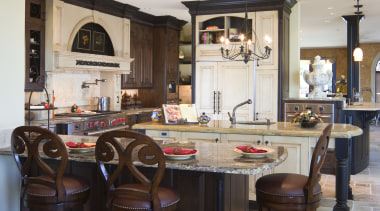 The Bellmount Cabinetry kitchen featured was designed to dining room, floor, flooring, furniture, interior design, kitchen, restaurant, room, table, gray