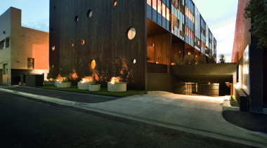 Exterior view of the Hue apartment building which apartment, architecture, building, commercial building, condominium, corporate headquarters, estate, facade, headquarters, home, house, mixed use, property, real estate, residential area, sky, black